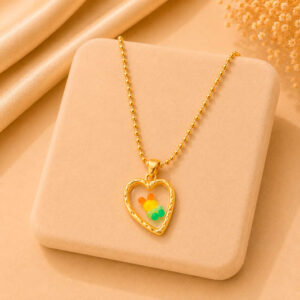 Collar Corazón Floral en Acero Inoxidable