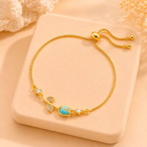 Pulsera Tulipán Turquesa en Acero Inoxidable